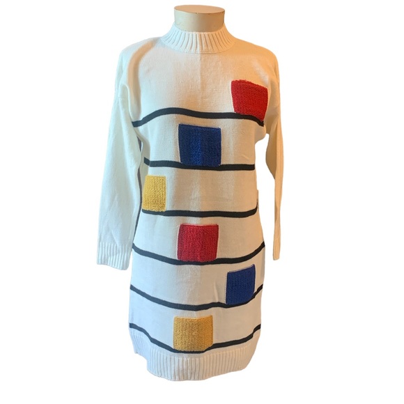 Unique Vintage Dresses & Skirts - Vintage 80's Sweater Dress in Mod Style Mondrian